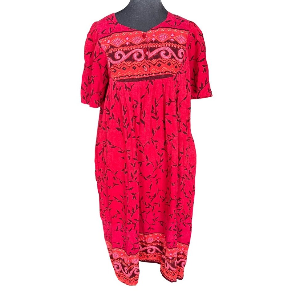 Drapers & Damons Red Floral Print Cotton Short Sleeve Dress PM